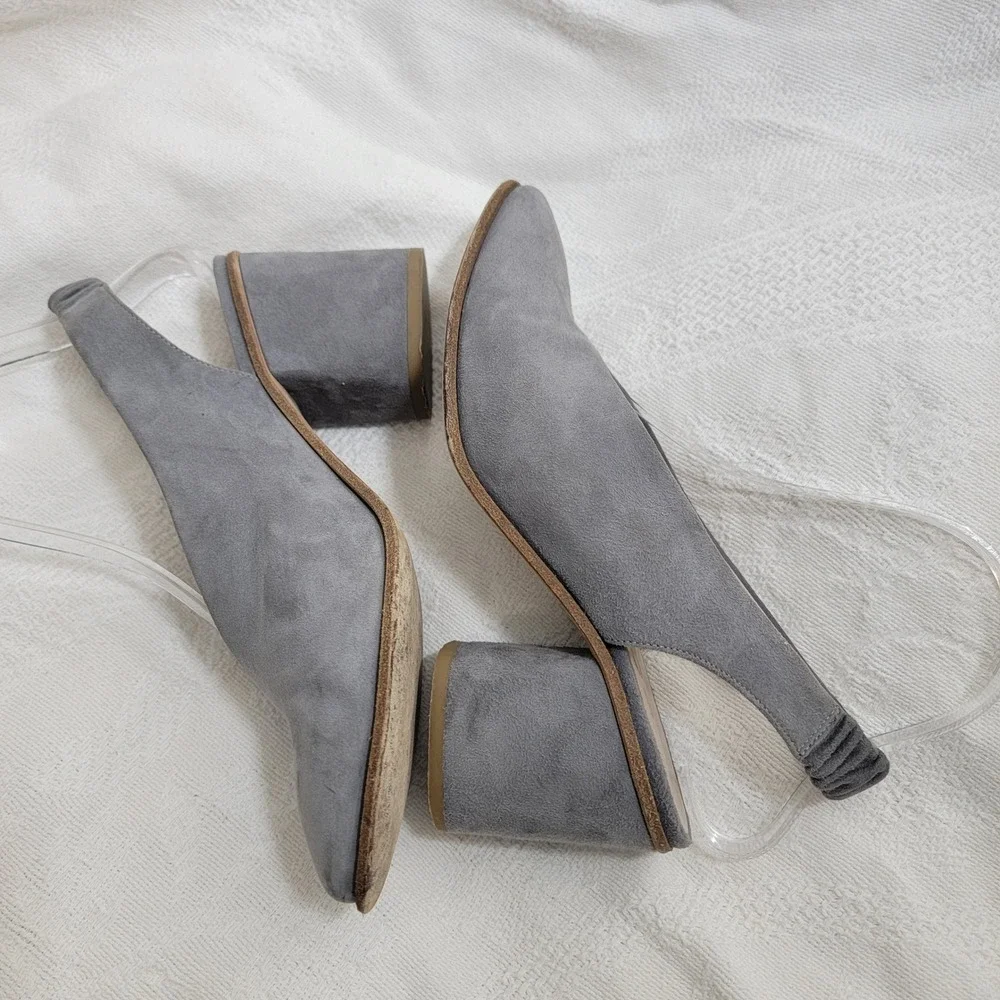 COS Gray Suede Slingback Block Heel Pumps Portugal EUR 37 US 7 Minimalist